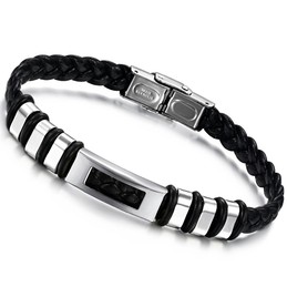 Easy to Use Male Titanium Leather Bangle 