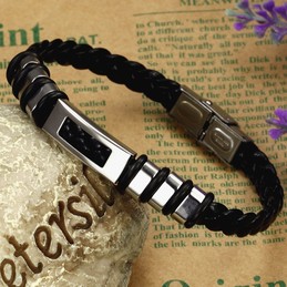 Easy to Use Male Titanium Leather Bangle 