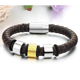 Wide Varieties Brown Titanium Leather Bangle 