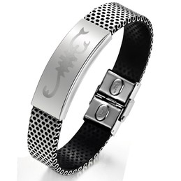 World-wide Renown Scorpion Titanium Leather Bangle 
