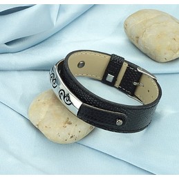 Wide Varieties Black Titanium Leather Bangle 