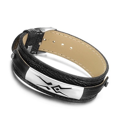 Stable Quality Black Titanium Leather Bangle 