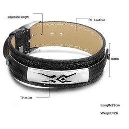 Stable Quality Black Titanium Leather Bangle 