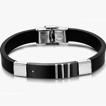 Durable in Use Black Titanium Leather Bangle 