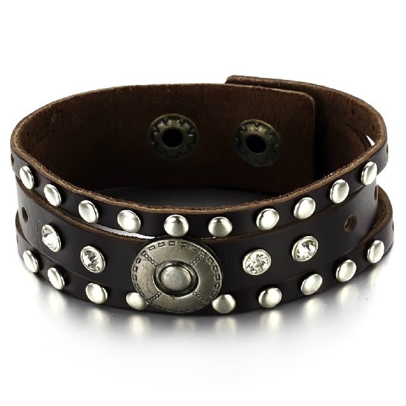 Excellent Quality Male Retro Titanium Leather Bangle 