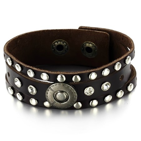 Excellent Quality Male Retro Titanium Leather Bangle 