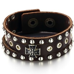High Quality Cross Titanium Leather Bangle 