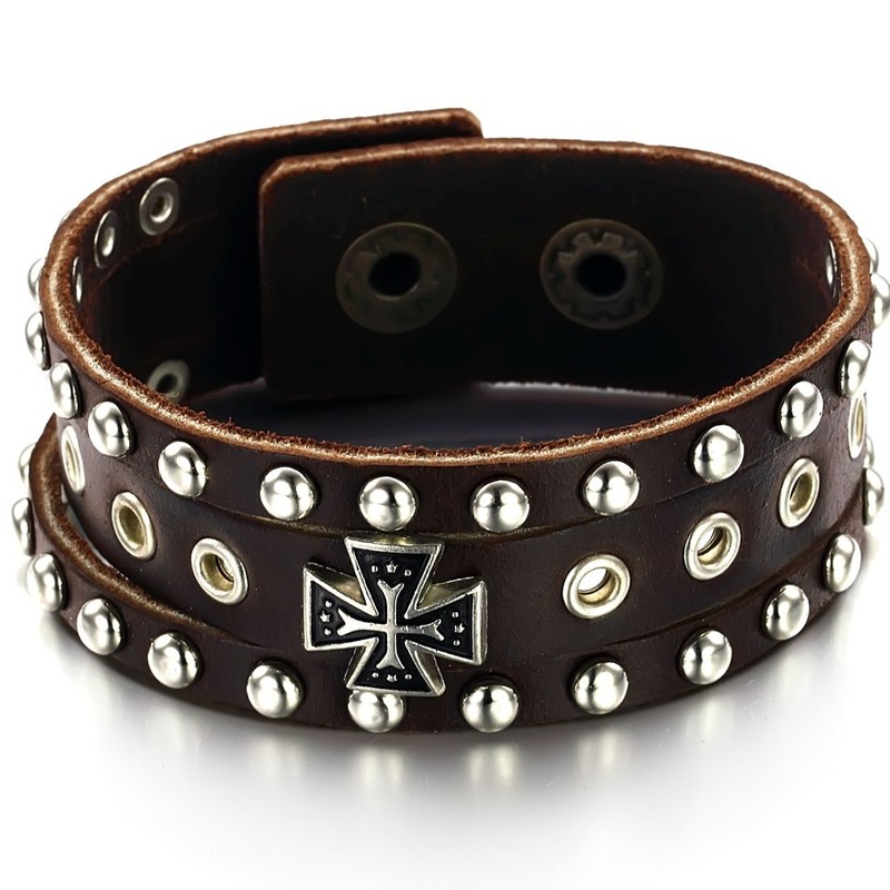High Quality Cross Titanium Leather Bangle 