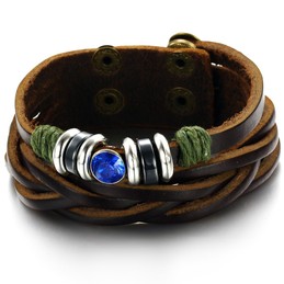 Complete in Specifications Titanium Leather Bangle With Rhinestone