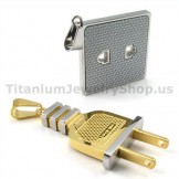 Socket and Plug Gloden Titanium Lovers Pendants-Free Chains 19104