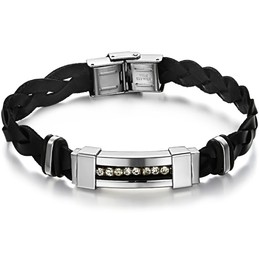 Selling Well all over the World Titanium Leather Bangle With Rhinestone