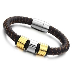 Excellent Quality Male Brown Titanium Leather Bangle 