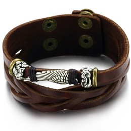 High Quality Male Titanium Leather Bangle 