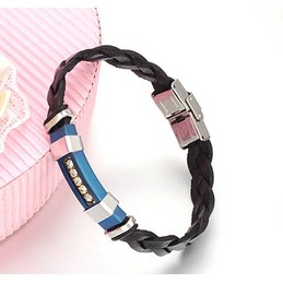 Wide Varieties Male Titanium Leather Bangle 