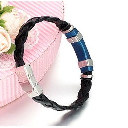 Wide Varieties Male Titanium Leather Bangle 