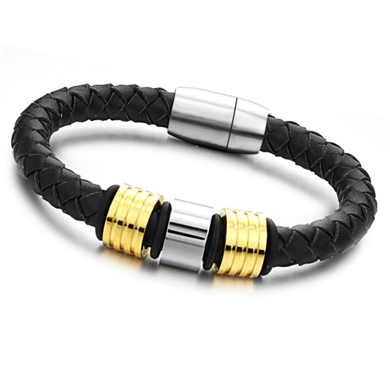 Superior Quality Black Titanium Leather Bangle