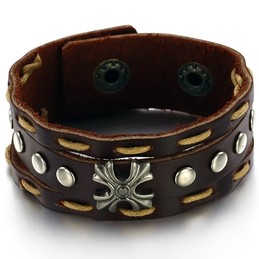 to Enjoy High Reputation at Home and Abroad Retro Titanium Leather Bangle