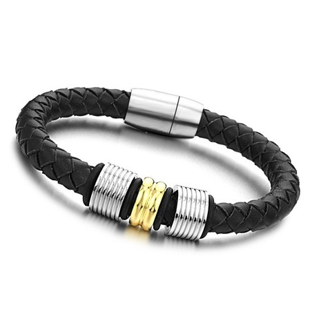 Wide Varieties Black Titanium Leather Bangle