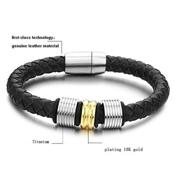 Wide Varieties Black Titanium Leather Bangle