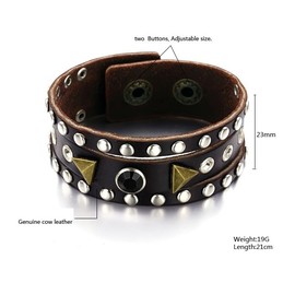 High Quality Retro Titanium Leather Bangle With Rhinestone