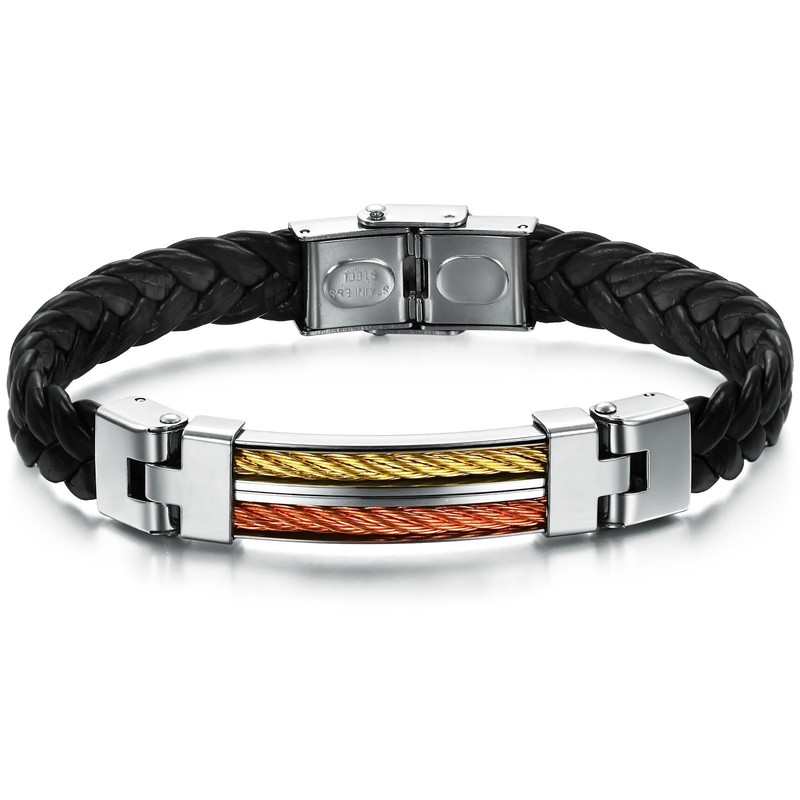 Quality and Quantity Assured Titanium Leather Bangle 