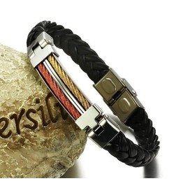 Quality and Quantity Assured Titanium Leather Bangle 