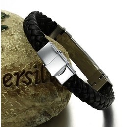 Quality and Quantity Assured Titanium Leather Bangle 