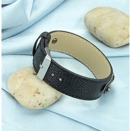 High Quality Black Titanium Leather Bangle 
