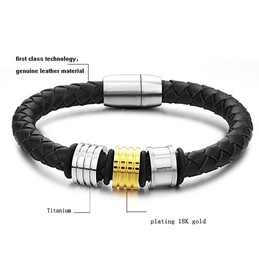 The Queen of Quality Black Titanium Leather Bangle 