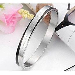 Stable Quality Titanium Bangle For Lovers With Rhinestone
