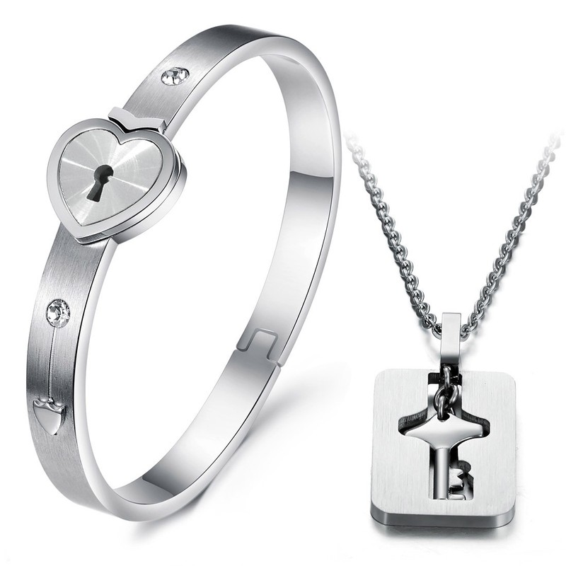 High Quality Lock Shape Titanium Bangle For Lovers 