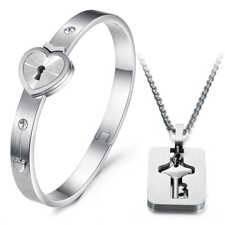 High Quality Lock Shape Titanium Bangle For Lovers 