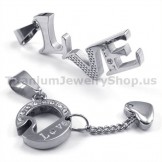 "LOVE" Titanium Lovers Pendants with Diamonds-Free Chains 19121