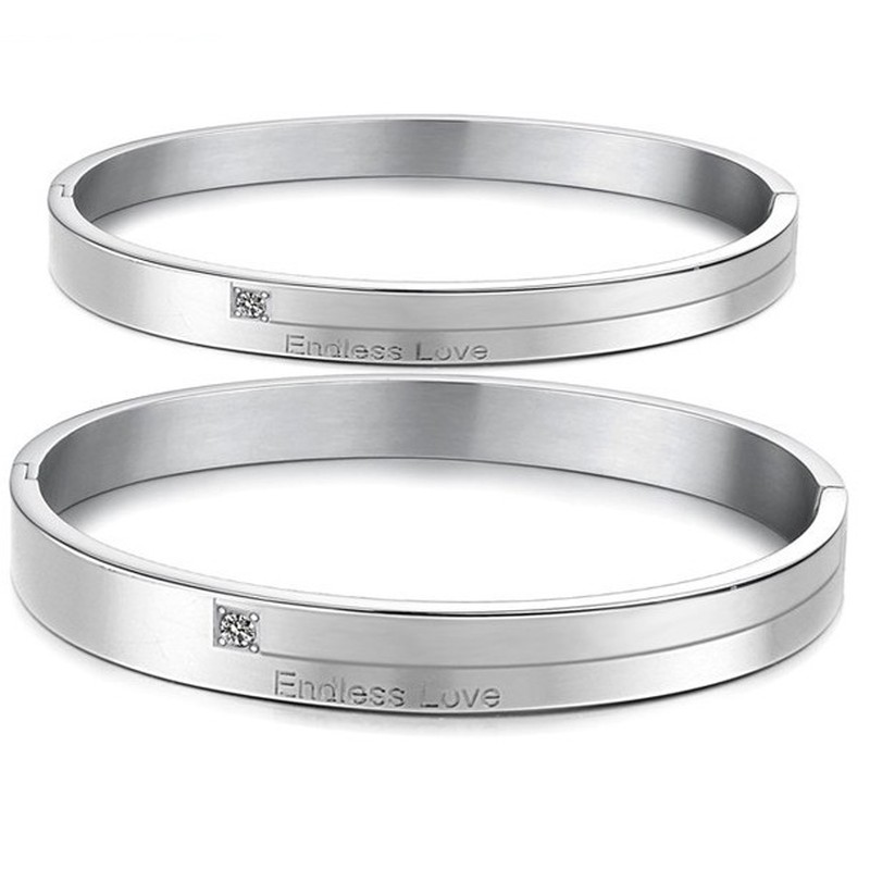 Excellent Quality Concise Titanium Bangle For Lovers With Rhinestone