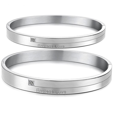 Excellent Quality Concise Titanium Bangle For Lovers With Rhinestone