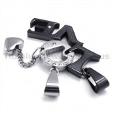 "LOVE" Black Titanium Lovers Pendants with Diamonds-Free Chains 19144