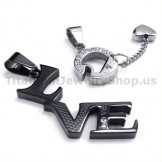 "LOVE" Black Titanium Lovers Pendants with Diamonds-Free Chains 19144