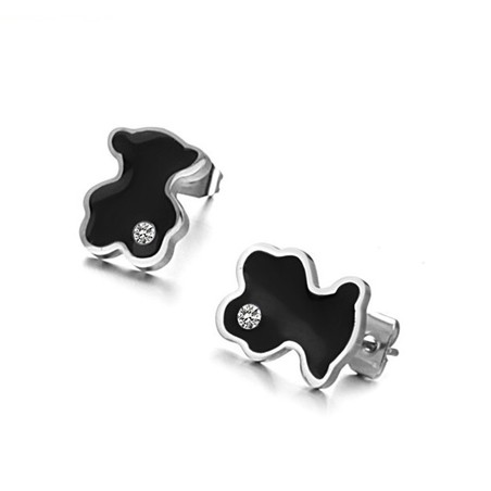 World-wide Renown Female Bear Shape Titanium Earrings With Diamond