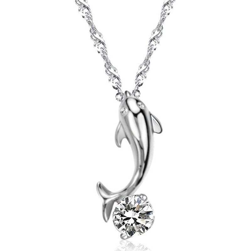 World-wide Renown Female Dolphin Shape Platinum Plating Titanium Necklace With Diamond