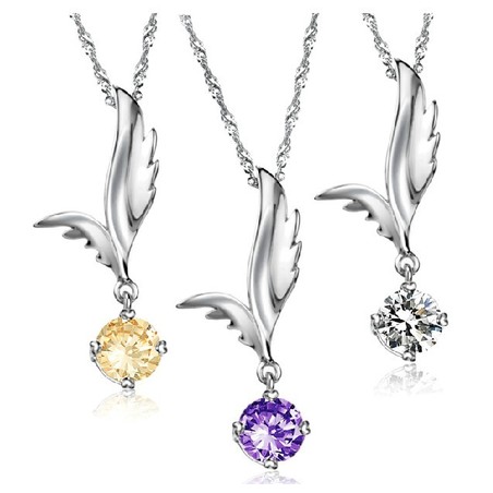 Reliable Quality Female Wing Shape Platinum Plating Titanium Necklace With Rhinestone