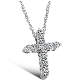 Reliable Reputation Female Cross Platinum Plating Titanium Necklace With Rhinestone