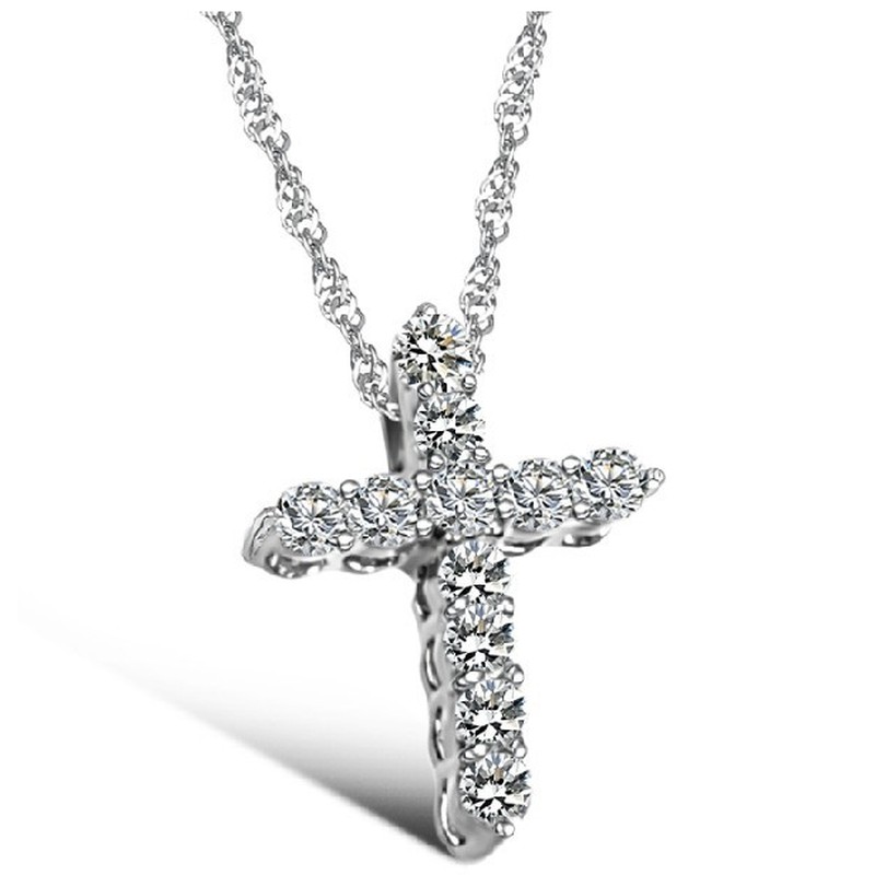 Reliable Reputation Female Cross Platinum Plating Titanium Necklace With Rhinestone