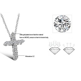 Reliable Reputation Female Cross Platinum Plating Titanium Necklace With Rhinestone