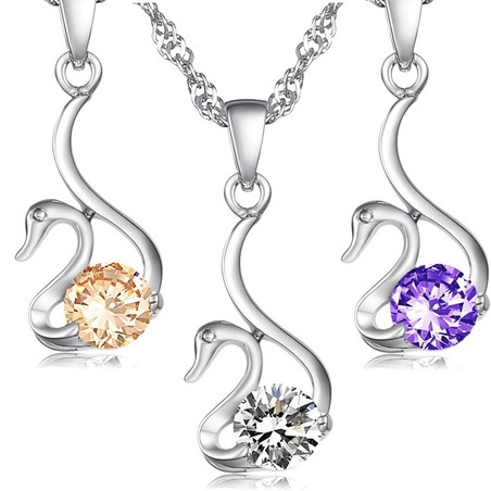 Reliable Reputation Female Swan Shape Platinum Plating Titanium Necklace With Diamond