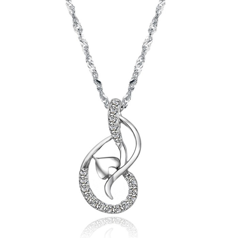 High Quality Female Platinum Plating Titanium Necklace With Rhinestone