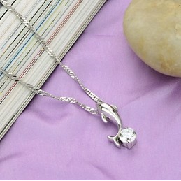 Quality and Quantity Assured Female Dolphin Shape Platinum Plating Titanium Necklace With Diamond