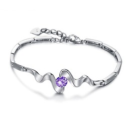 High Quality Female Purple Platinum Plating Titanium Bracelet With Diamond