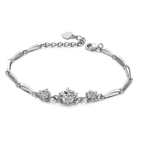 Stable Quality Female Platinum Plating Titanium Bracelet With Diamond
