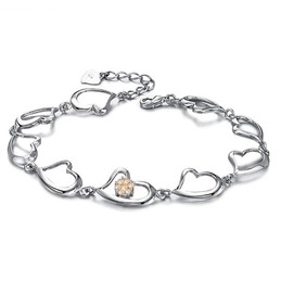 World-wide Renown Female Sweetheart Platinum Plating Titanium Bracelet With Rhinestone