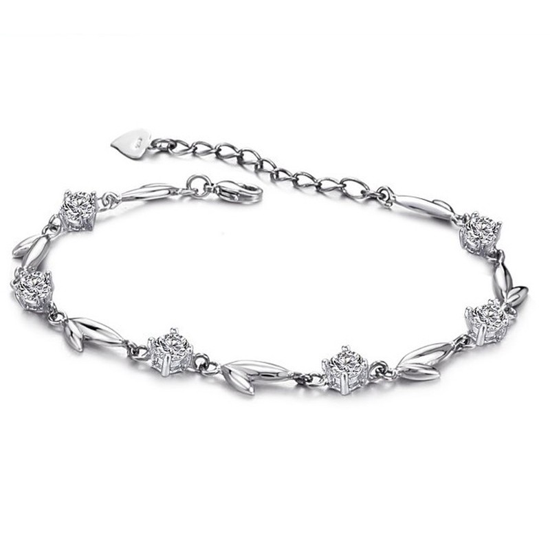 Well-known for Its Fine Quality Female Leaf Shape Platinum Plating Titanium Bracelet With Rhinestone